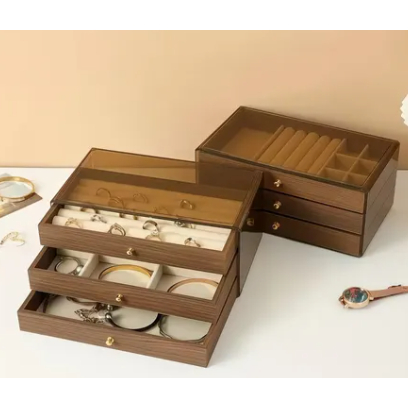 Organizador Porta-Joias de Madeira com Divisórias para Anéis e Brincos