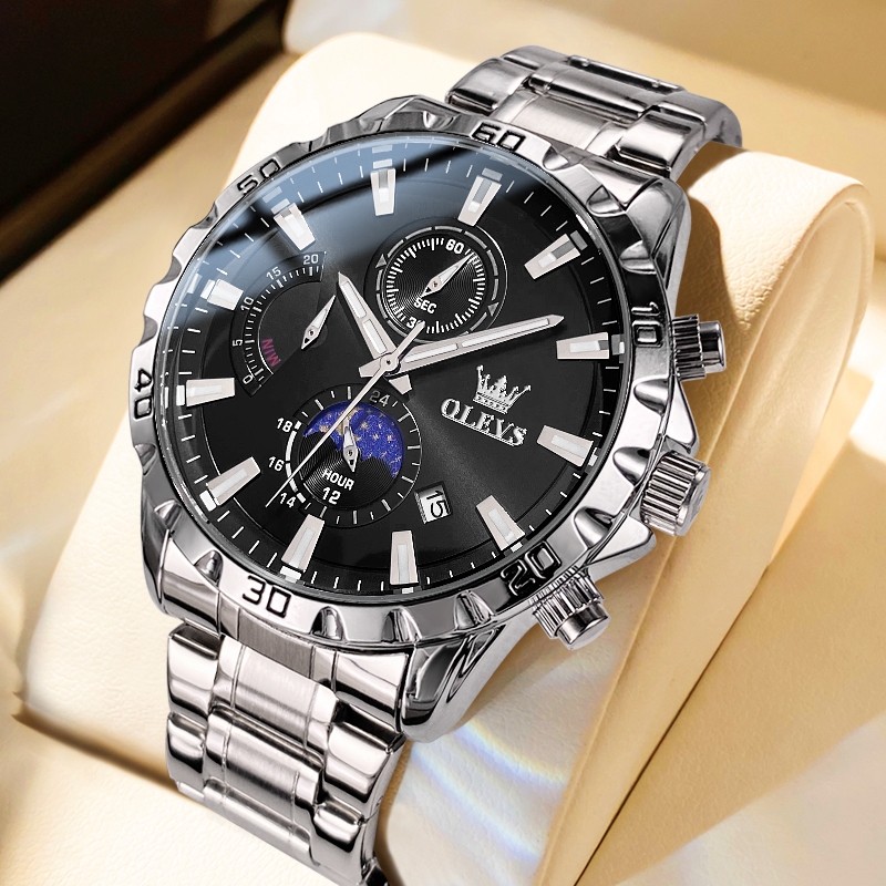 OLEVS Relógio Masculino Relogio A Prova D'água Luxo Original De Aço Inoxidável Multifuncional Luminoso 2953
