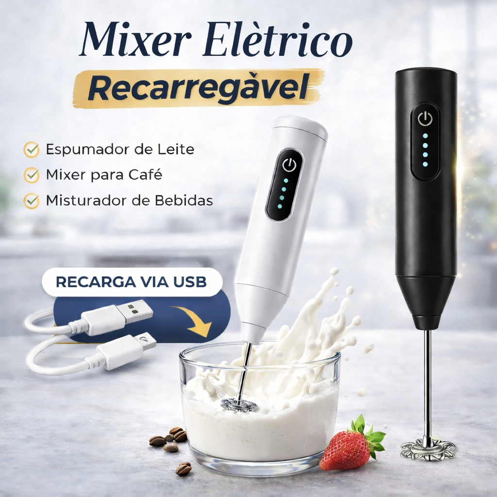 Mini Mixer Elétrico Recarregável Misturador de Bebidas, Ovos,  e muito mais em Oferta na Shopee