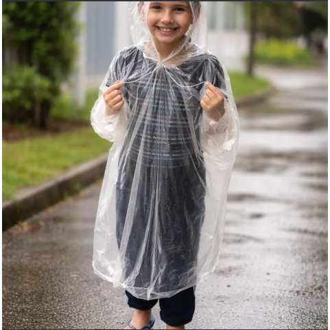 5 Capa de Chuva Infantil descartável com cordinha