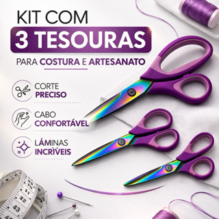 Kit de Tesouras Titânio 3 Peças Profissionais – Tesouras para Costura Tecido Papel Artesanato Alta Precisão em Oferta na Shopee