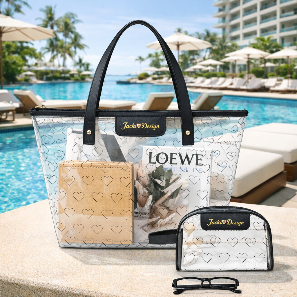 Kit Bolsa + Necessaire Transparente de Corações - Espaçosa para o Dia a Dia