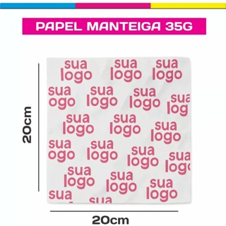 PAPEL ANTI GORDURA OU PAPEL BARREIRA 32G PERSONALIZADO 20x20cm - ideal para alimentos em Oferta na Shopee