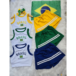 Conjunto Brasil Infantil Feminino Regata Brasil e Short Saia Torcedora em Oferta na Shopee