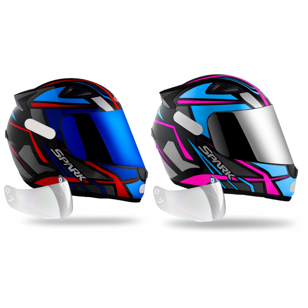 Kit Capacete Ebf Spider Azul e Spider Tiffany Mais Viseira Iridium E Cromada