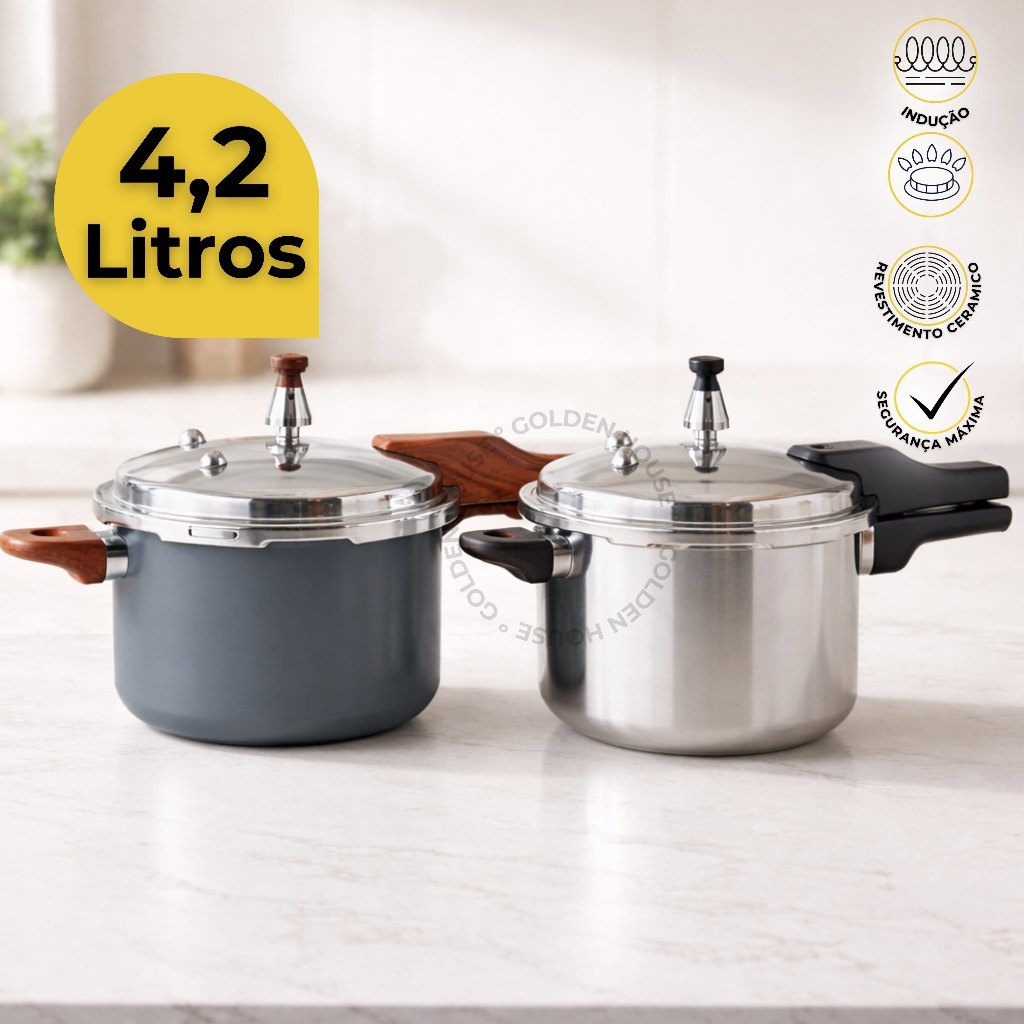 Panela de Pressão 4,2L Fogão Indução a Gás Antiaderente Cerâmico 4 Válvulas  Fechamento Externo em Oferta na Shopee