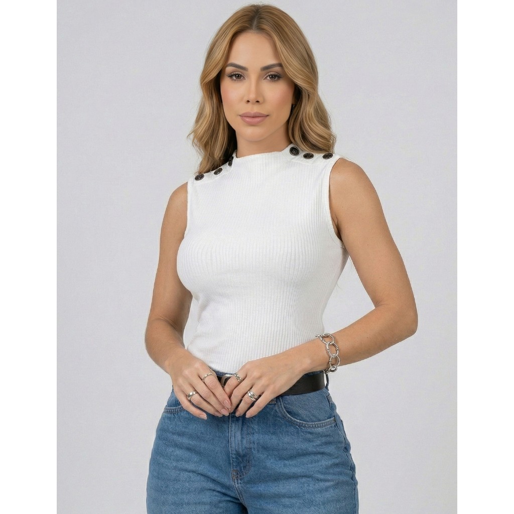 Blusa Blusinha Feminina Regata Gola Golinha Canelada Botão Tendencia Para Mães 2025 em Oferta na Shopee
