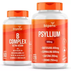 Kit Psyllium 120 Caps + Complexo B Vegano Bigens 60 Caps | Fibras, Intestino e Metabolismo