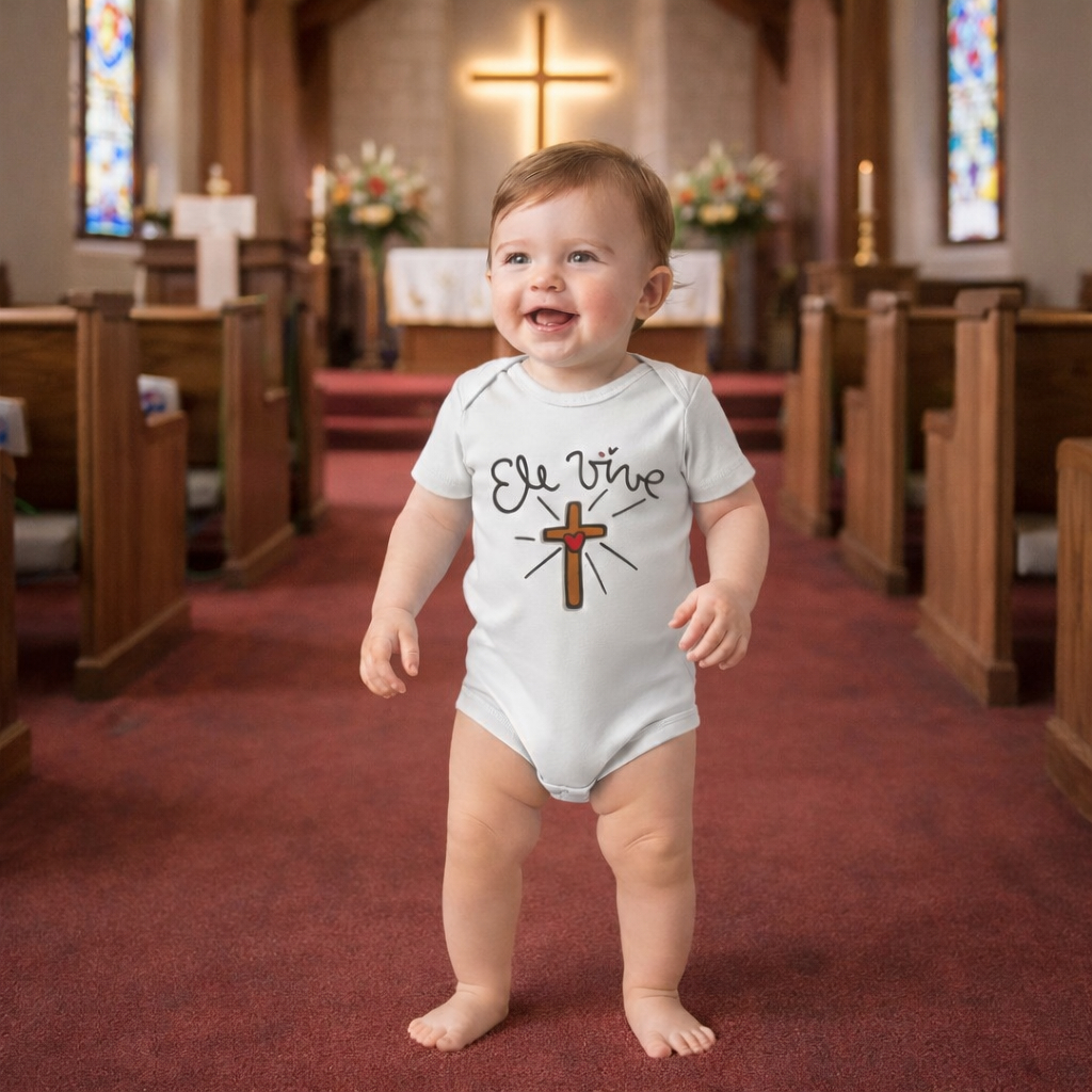 Body Bebê Ele Vive Páscoa Cristã Infantil Roupa Gospel Bebê Menino Menina