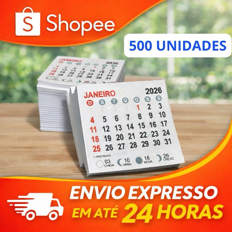 Mini Calendário Bloco 2026 | 5x5 | 500 Unidades | Mesa Pequeno Decorativo Compacto