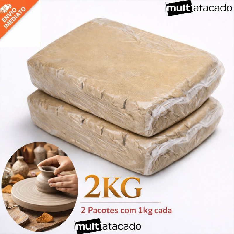 Kit 2 Pacotes Argila Natural Para Modelar / Argila Escolar 1 Kg Cada - Para Artesanato Uso Em Geral Moldar ARTESANATO
