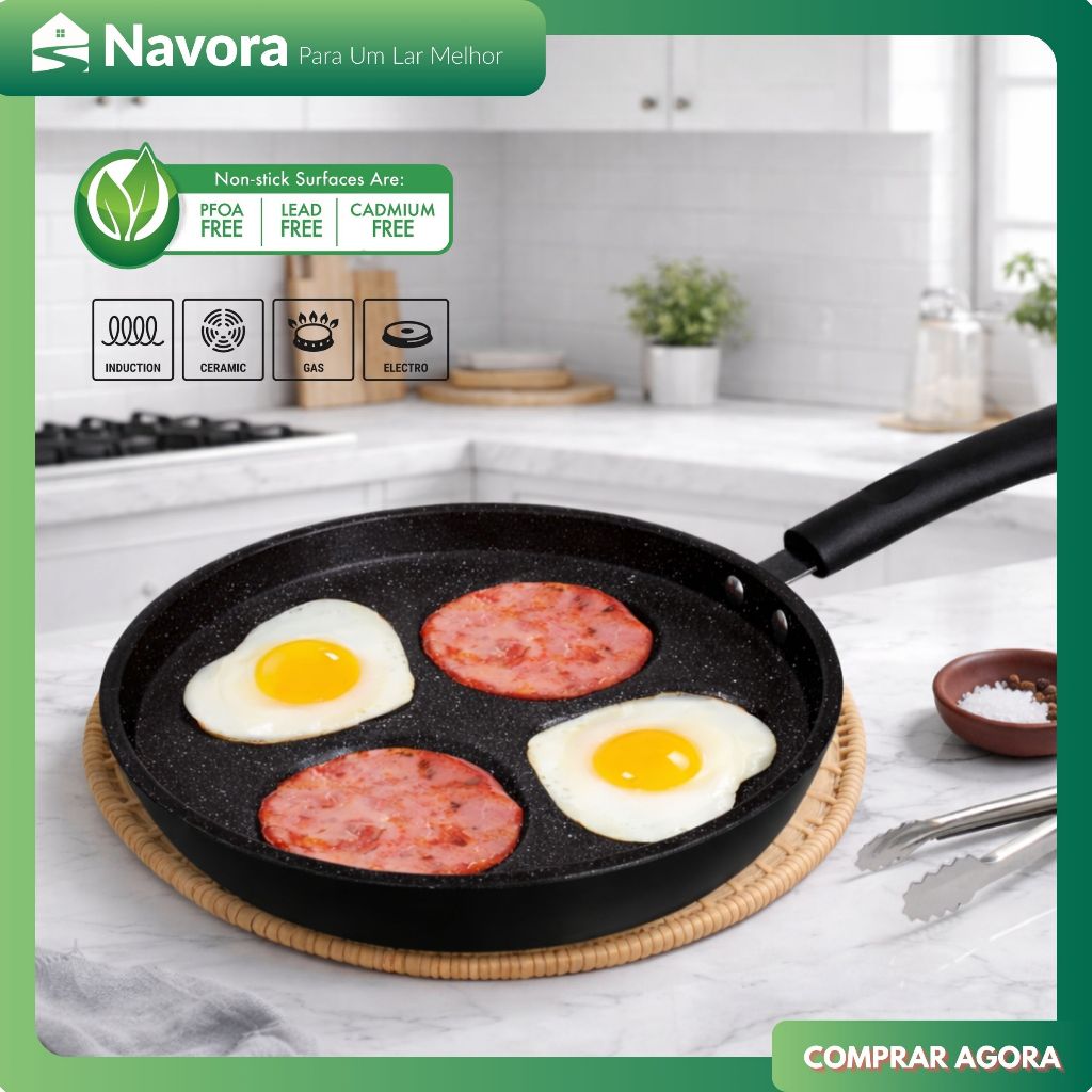 Frigideira Antiaderente 4 em 1 Multifuncional - Frigideira 4 Partes para Ovos e Hambúrguer