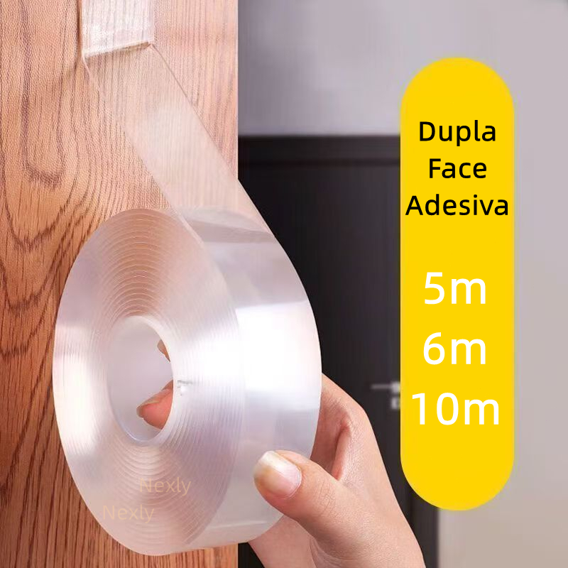 Fita Dupla Face Adesiva Nano Forte Transparente 5m 10m Adesivo Espesso Reutilizável Lavável Gel Super Cola 6 Metros