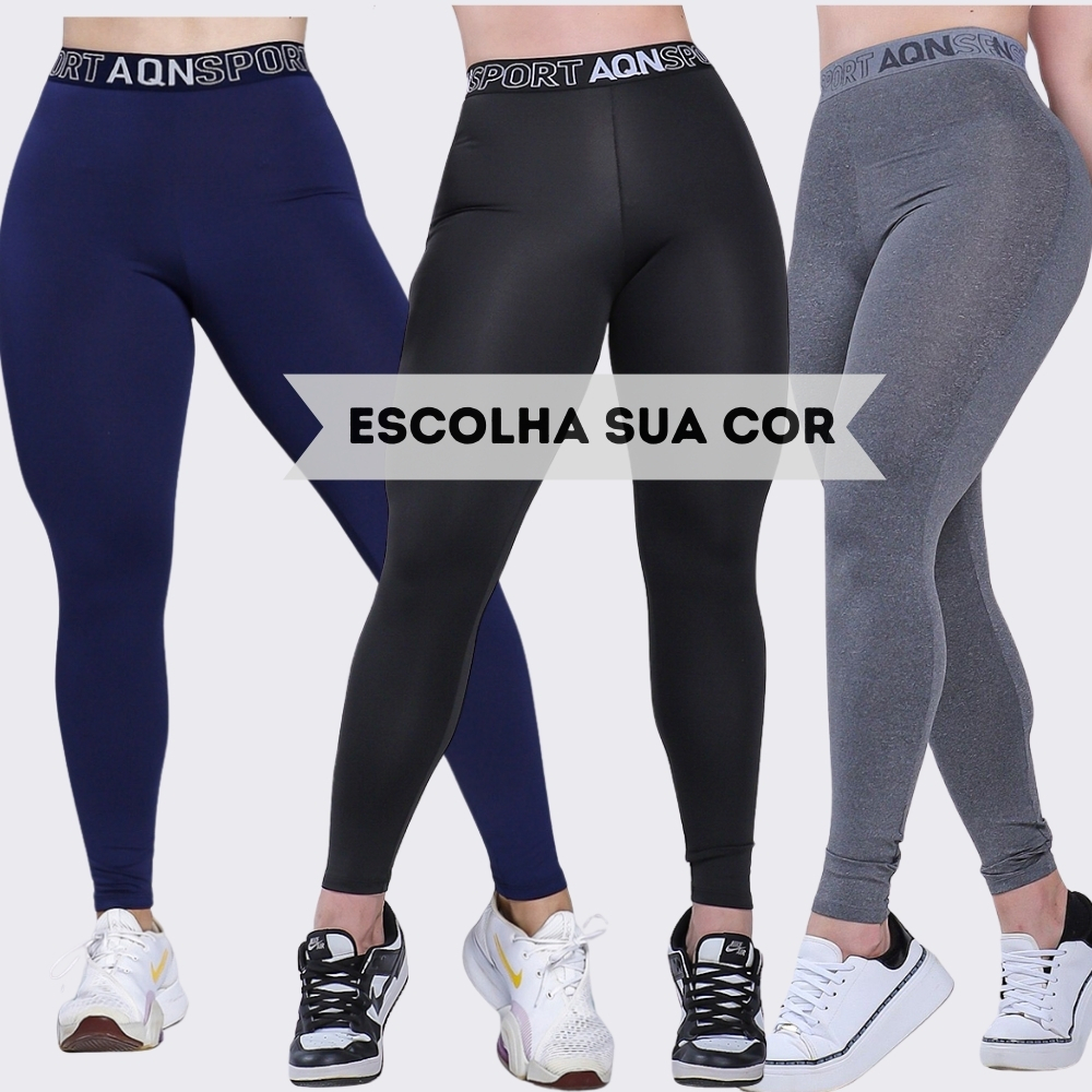 Imagem Promoção Calça Legging De Elástico Basic Ftiness Marinho Preto Cinza Mescla AQN SPORT
