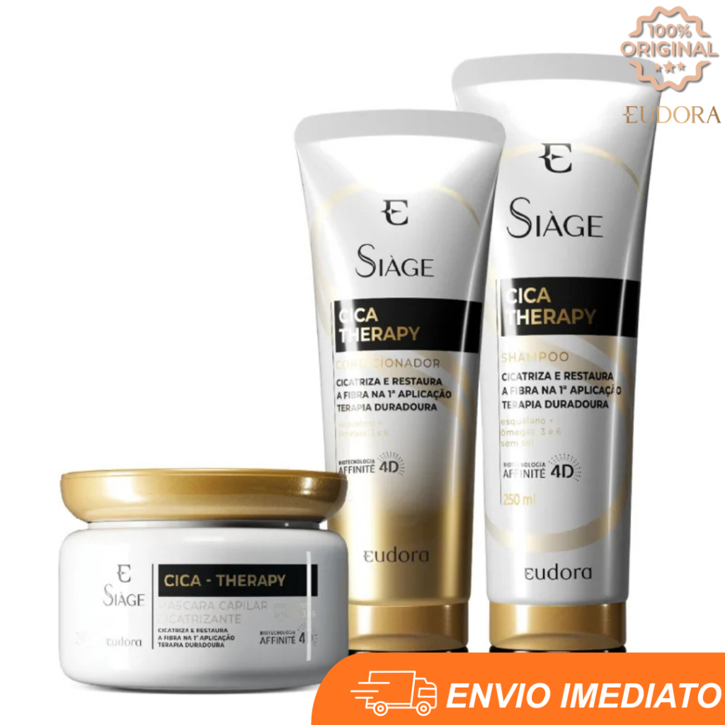 Combo Eudora Siàge Cica-Therapy: Shampoo 250ml + Condicionador 200ml + Máscara Capilar 250g em Oferta na Shopee