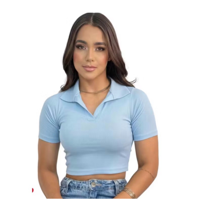 BLUSA GOLA POLO MODA FEMININA BÁSICO CASUAL SOCIAL TRABALHO RIBANA ALGODÃO MANGUINHA VERÃO DIA A DIA ELEGANTE