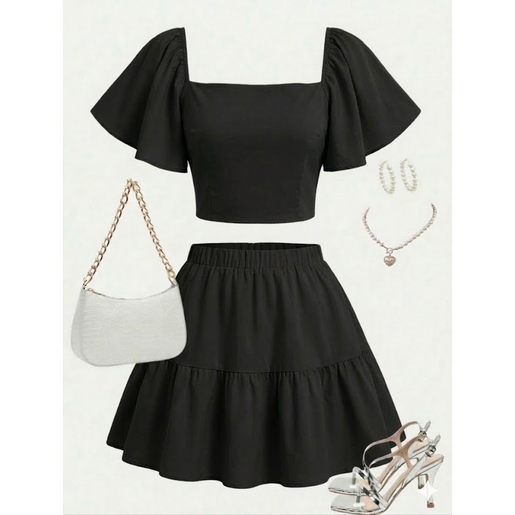 Conjunto Infantil Menina e Adolescente Jovens Saia Babado e Blusa Cropped Ciganinha Primavera e Verão Infantil  CJI044