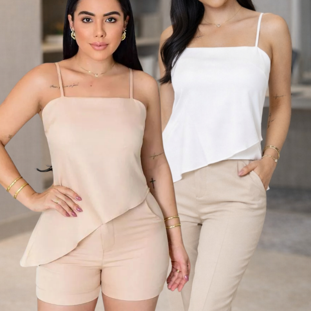 KIT 2 Blusa Regata Femenina Alçinha Asimetrica teçido duna em Oferta na Shopee