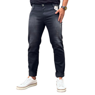 Calça Jeans Masculina Preta com Efeito Puído Estilo Urbano Casual Peça Versátil Para o dia a dia Dia dos Pais 