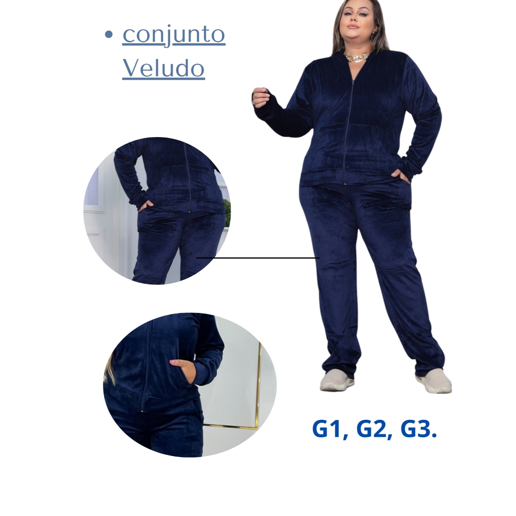 Conjunto Feminino Plus Size veludo ,agasalho  calça e blusa com capuz para inverno tamanhos G1 G2 G3