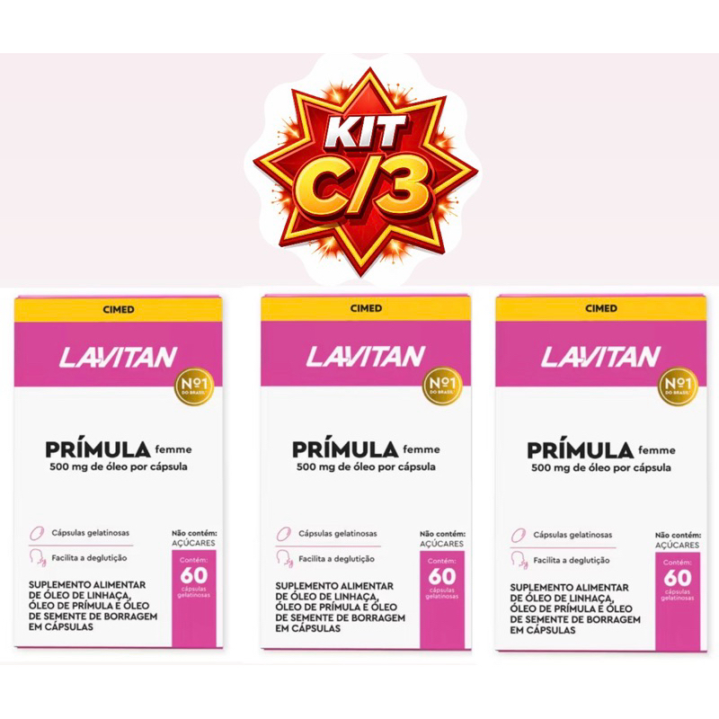Lavitan Prímula Femme c/60 cápsulas - Suplemento para Mulheres - Menopausa e cólicas - Kit c/2 ou c/3 em Oferta na Shopee