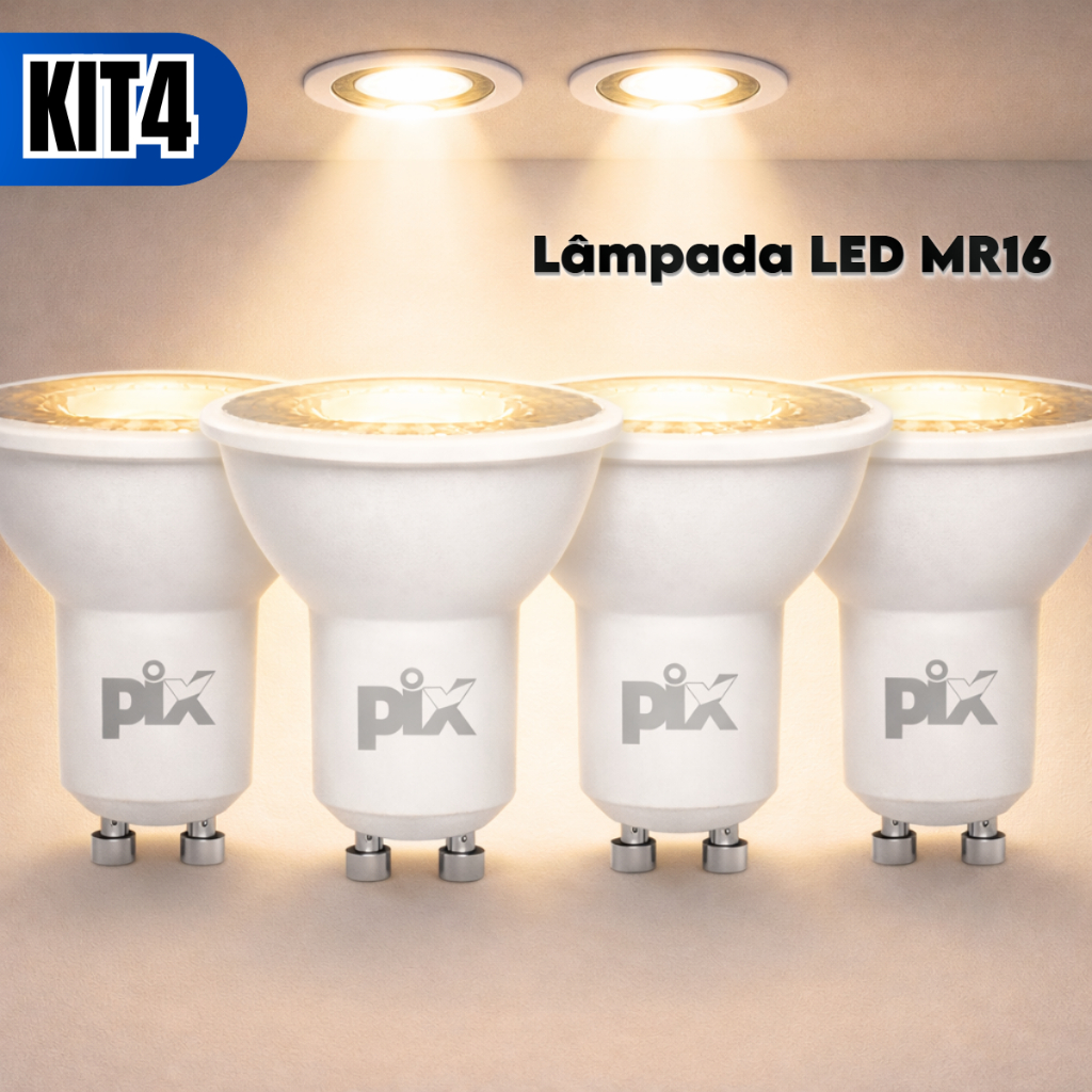 Kit 4 Lâmpadas Led Dicroica Mr16 GU10 Pix