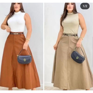 Saia Longa Feminina Alfaiataria Moda Evangélica Casual Básica Inverno Cintura Alta Confortável