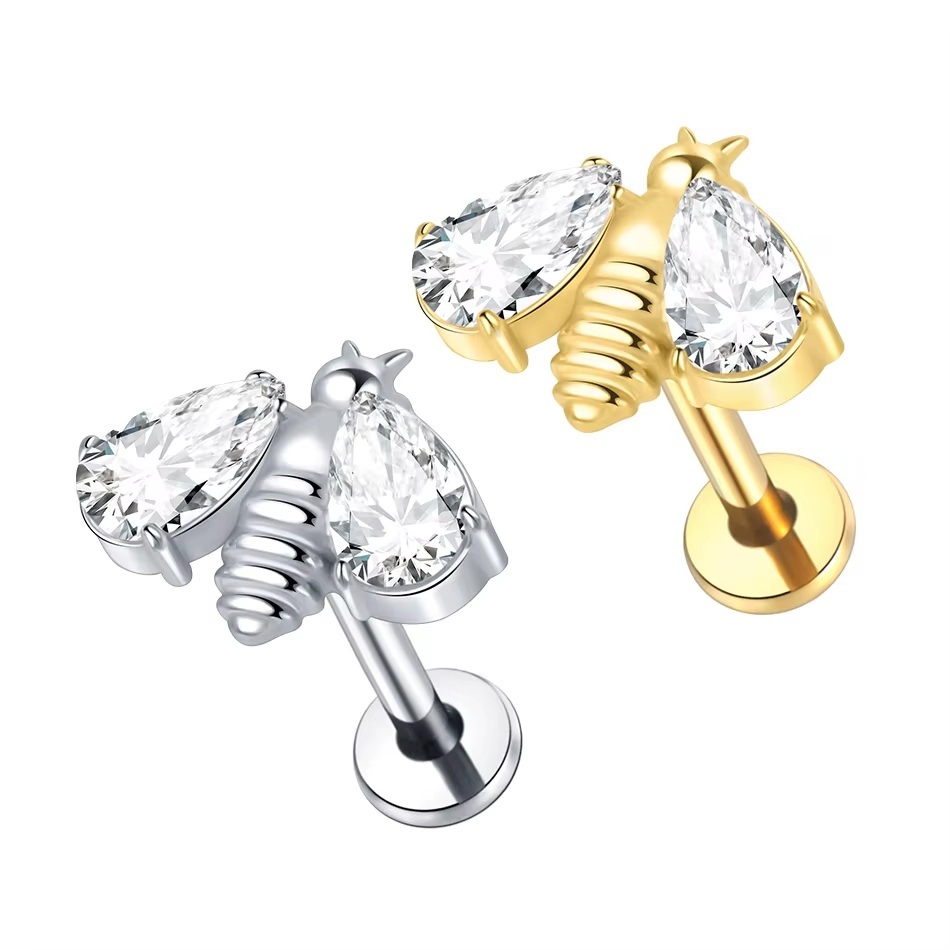 Piercing Abelha Aço Cirúrgico Helix Conch Labret PVD Zircônia em Oferta na Shopee