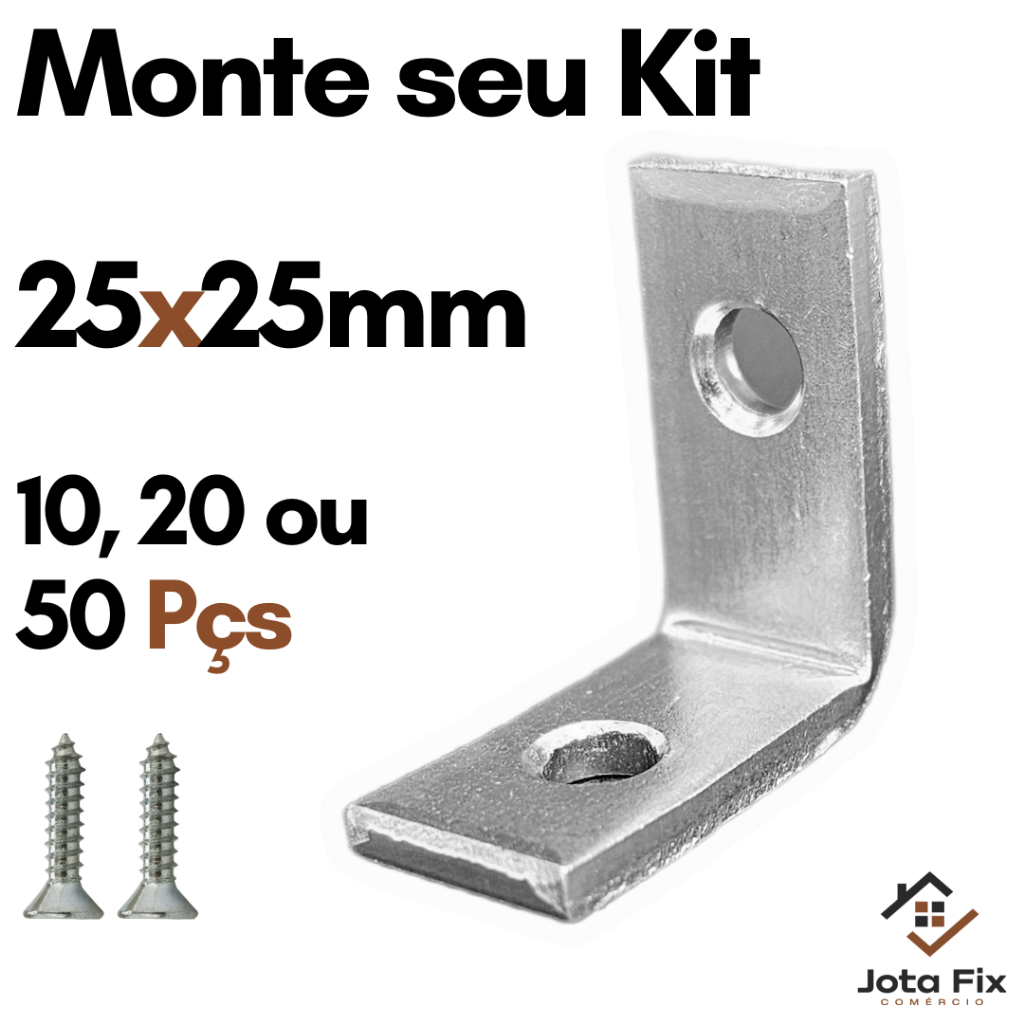Cantoneira para Moveis 25 x 25mm Cantoneira L Reforço p Madeira Movel Cadeira Zincado com Parafusos