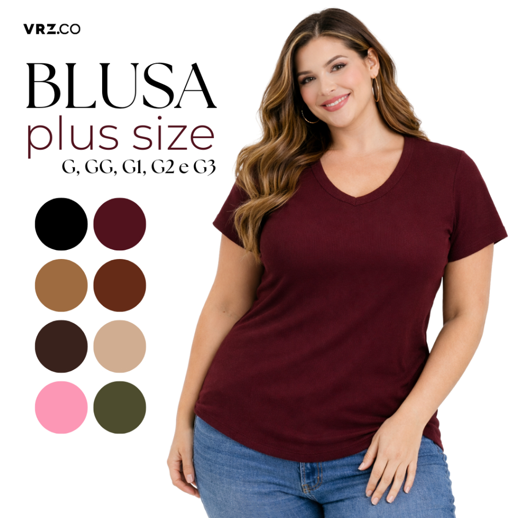 Blusa Feminina Decote Em V Canelada Básica Blusinha Elegante Dia a Dia Manga Curta Elegante 2080 em Oferta na Shopee