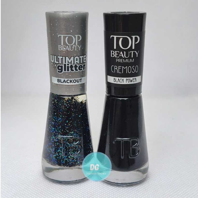 Kit com 2 Esmaltes - Black Power Cremoso + Blackout Ultimate Glitter Top Beauty