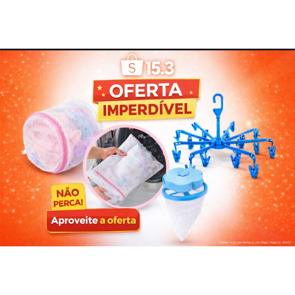 Kit Lavanderia 4 em1 Saco Lavar Sutiã Roupa Delicada + Saco de Lavagem + Filtro Fiapos Máquina + Varal Dobrável Portátil