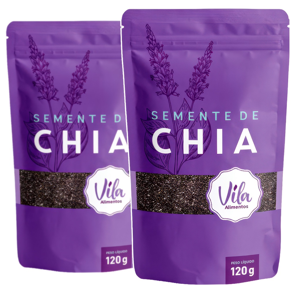 Kit Semente de Chia 120g Sem Gluten Fibras Proteinas Omega-3 Suplemento Alimentar