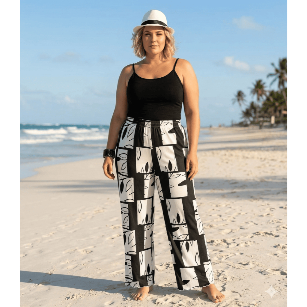 Calça Pantalona Estampada Plus Size em Oferta na Shopee