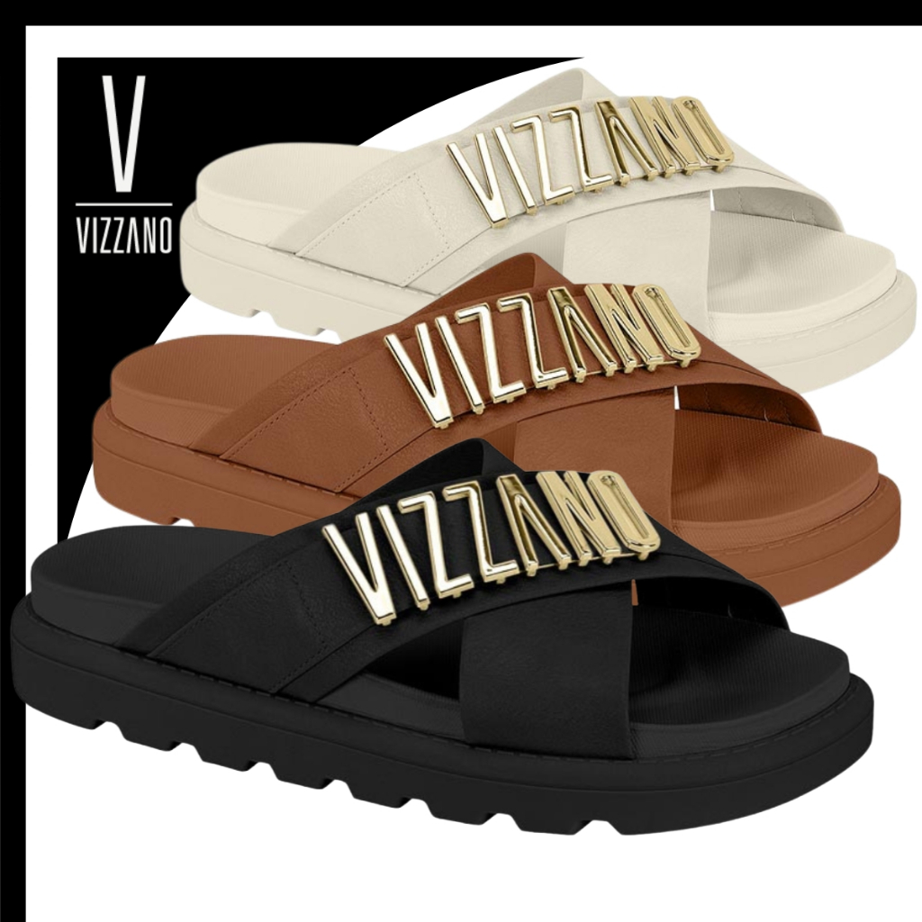 Papete Vizzano Slide Tratorada Tiras X Logo Dourado Feminina Flatform Casual