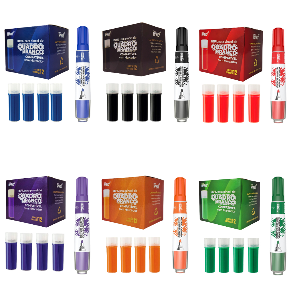 Kit 12 Recargas + Pincel Quadro Branco Raro Marker em Oferta na Shopee