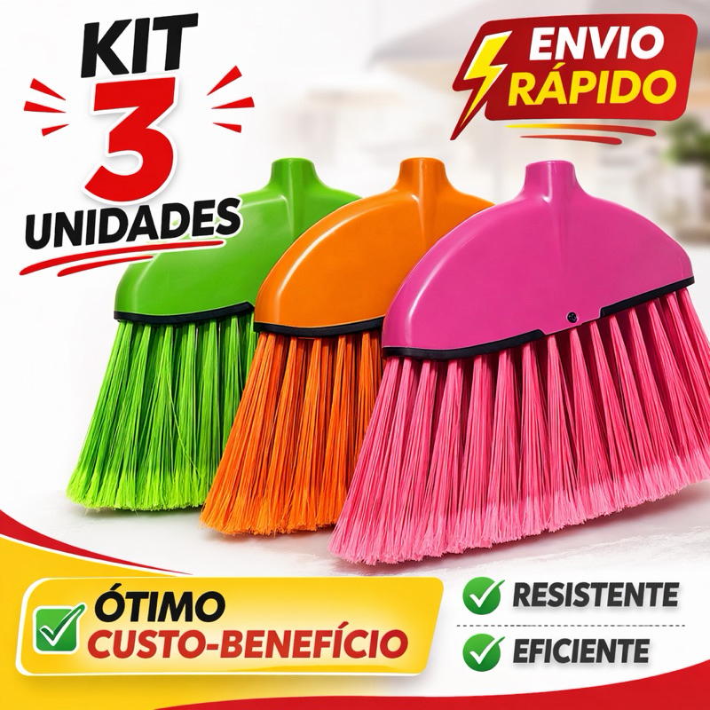 Kit 3 Vassouras de Canto Multiuso para Limpeza Doméstica (sem cabo)