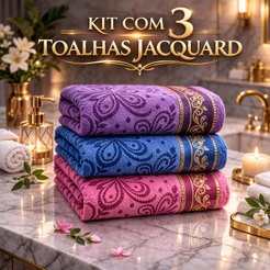 Kit 3 Toalhas de Banho Jacquard Grande 68x138cm Macia Absorvente Alta Qualidade Cores Sortidas