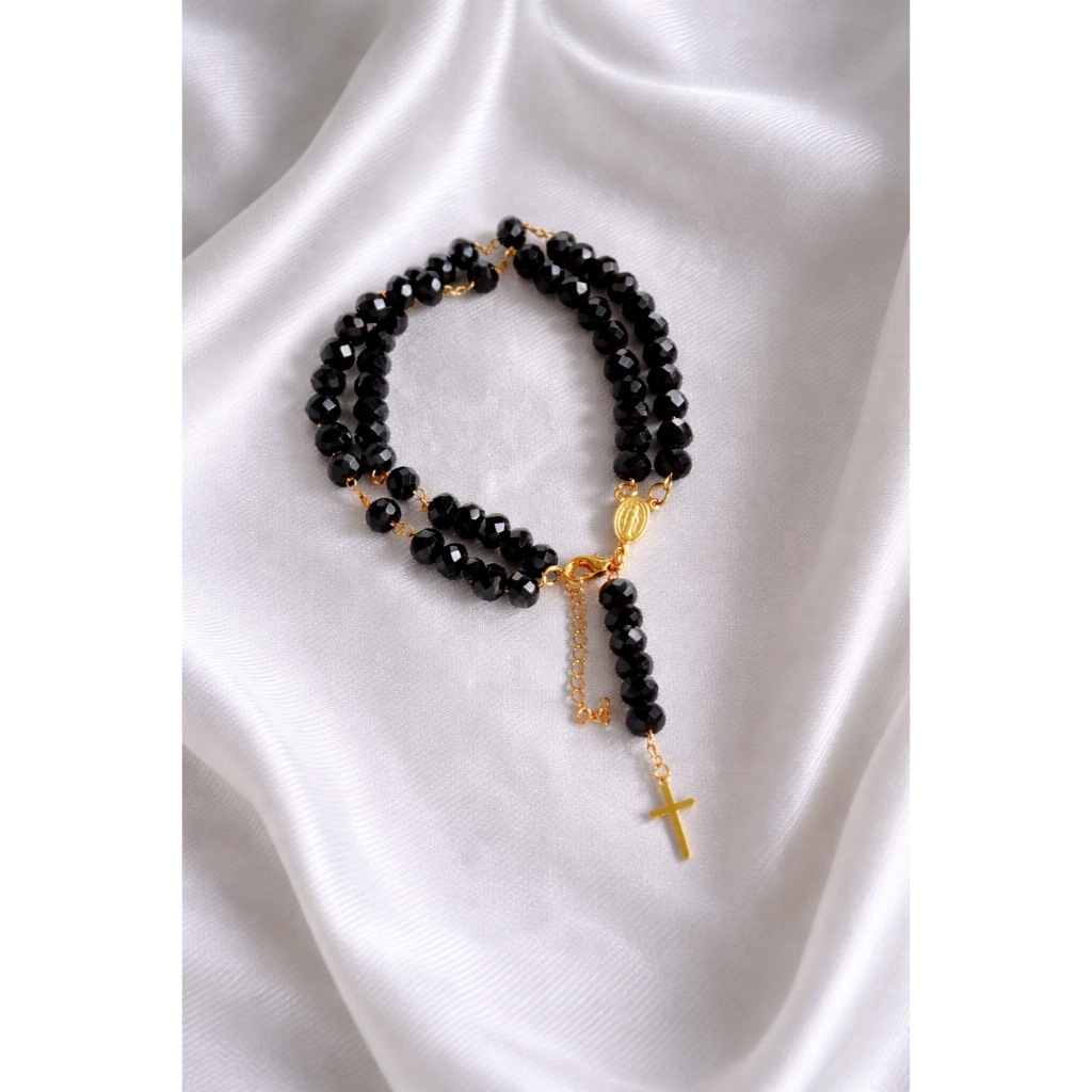 Pulseira Terço de Pulso Cristal Nossa Senhora Aparecida Folhado Religiosa Feminina