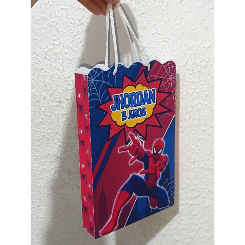 Kit com 10/15/20 Sacolas PEGUE E MONTE + TAG/ Homem aranha/ Spiderman/ Personalizados