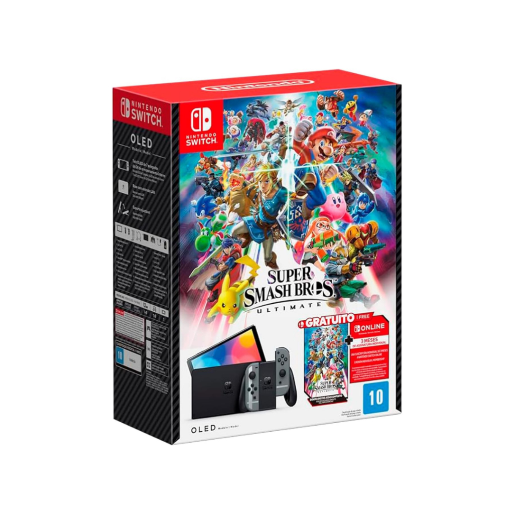 Console Nintendo Switch Oled + Super Smash Bros Ultimate Digital + 3 Meses Assinatura Nintendo Switch