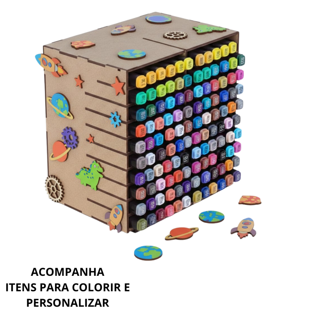 Organizador Colmeia Suporte para 120 Canetinhas Infantil Dinossauro Espaço Para Colorir Personalizar