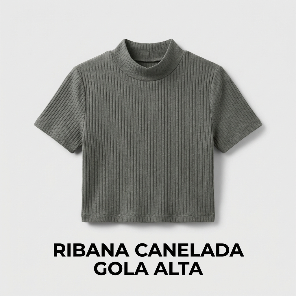 Blusa Feminina Canelada Premium Gola Alta Manga Curta Estilo E Conforto