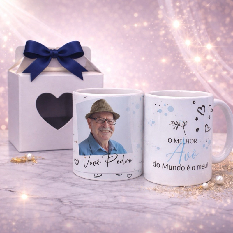 Caneca Personalizada com Foto – Presente para Avó, Avô e Pai + Caixa Presente 🎁