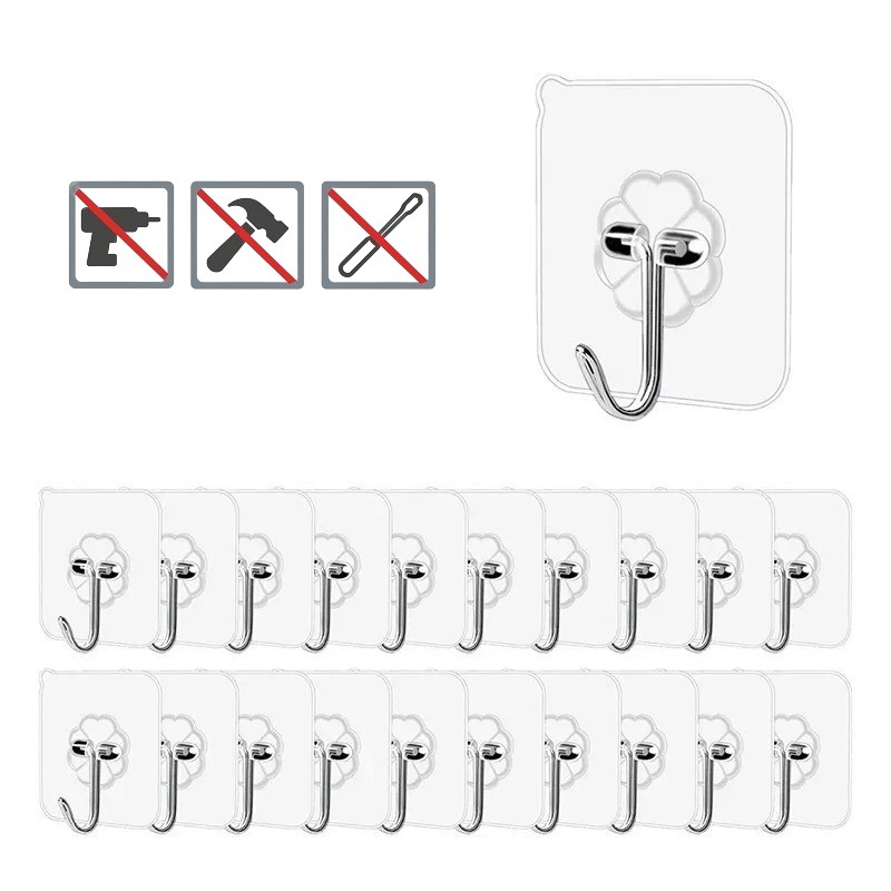 40 Ganchos Adesivos Parede Transparente Multiuso Cozinha Banheiro