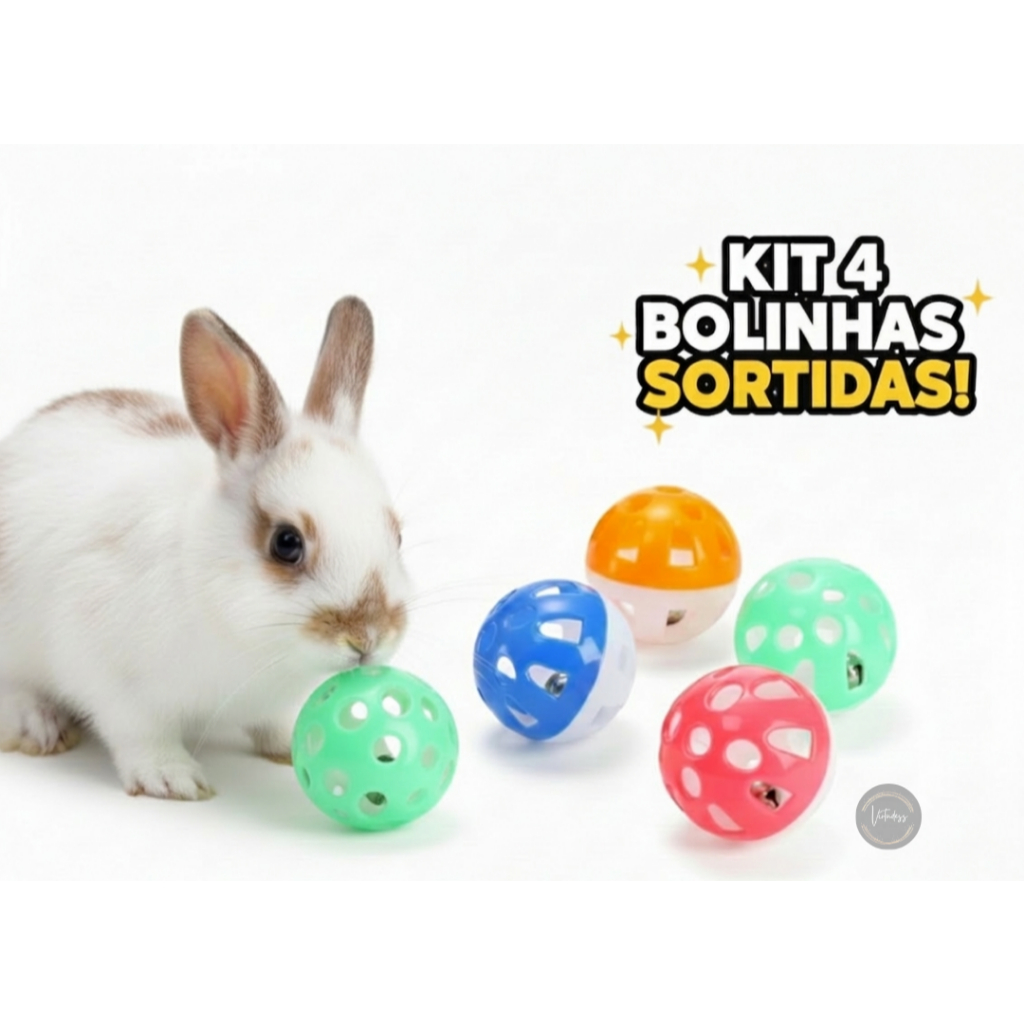 Bolinha Interativa com Guizo para coelhos  roedores –  4 unidades