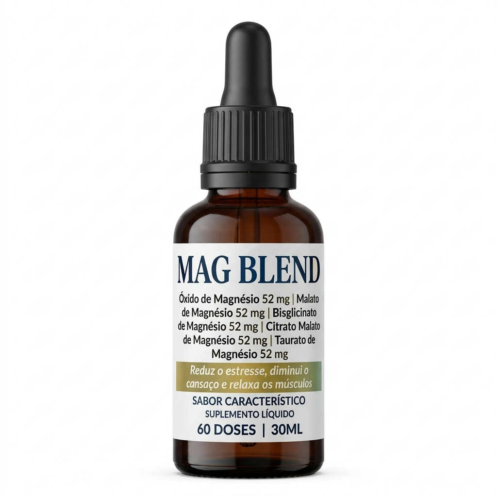 MAGNESIUM BLEND Suplemento De Magnésio (Óxido Malato Bisglicinato Citrato Taurato) Uso Sublingual Em Gotas Alta Absorção