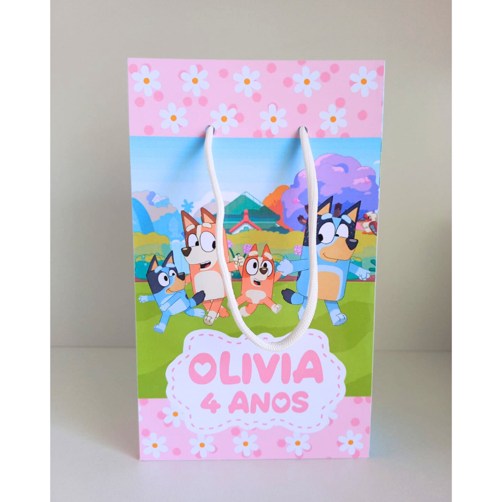 Sacola G Bluey Menina Rosa Personalizada / Sacolinhas / Lembrançinha de Festa / Aniversário / Batizado / Chá de Bebê
