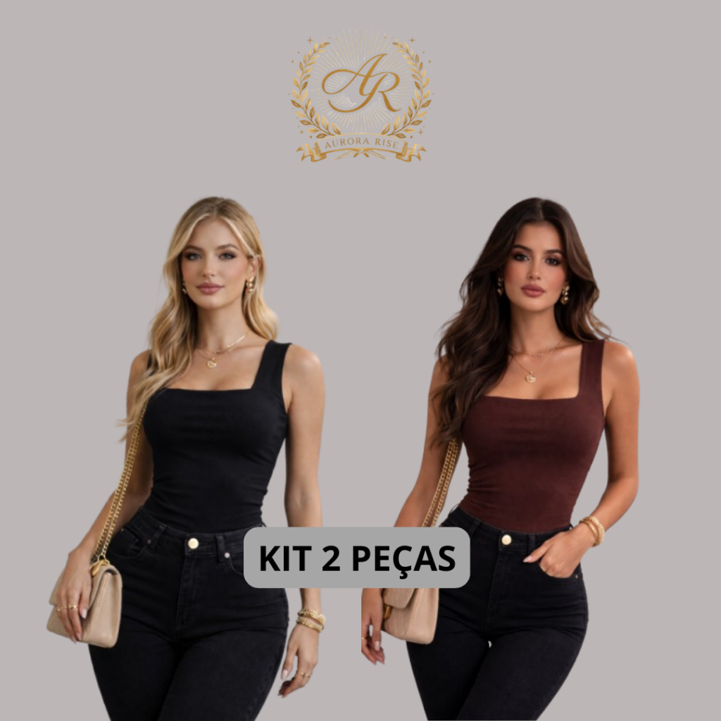 Kit 2 Blusas Feminina Regata Decote Quadrado Reto Suplex Verão Basica Lisa Moda Elegante Tendencia