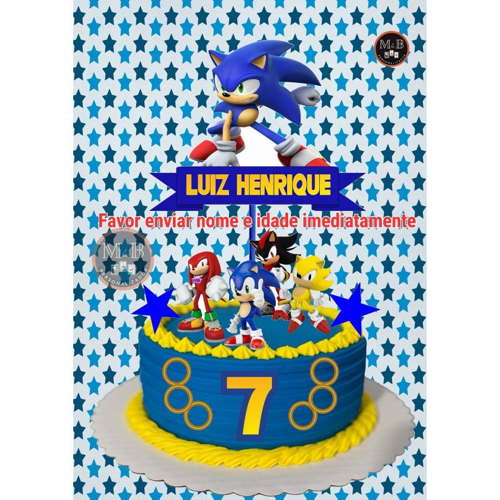 Topo de bolo Topper de aniversário Sonic